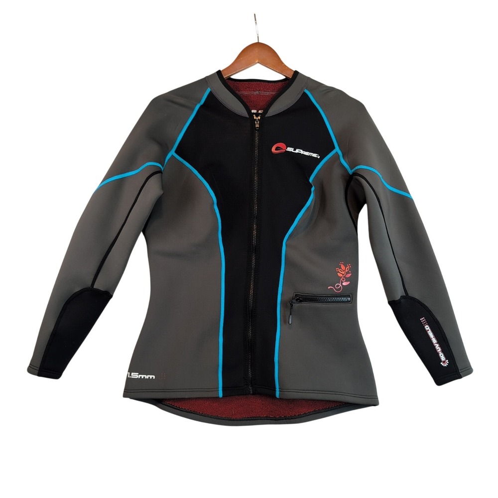 SUPreme Sz 10 Wetsuits 1.5mm Neoprene Zip Up Jacket Gray Black Paddleboard Kayak